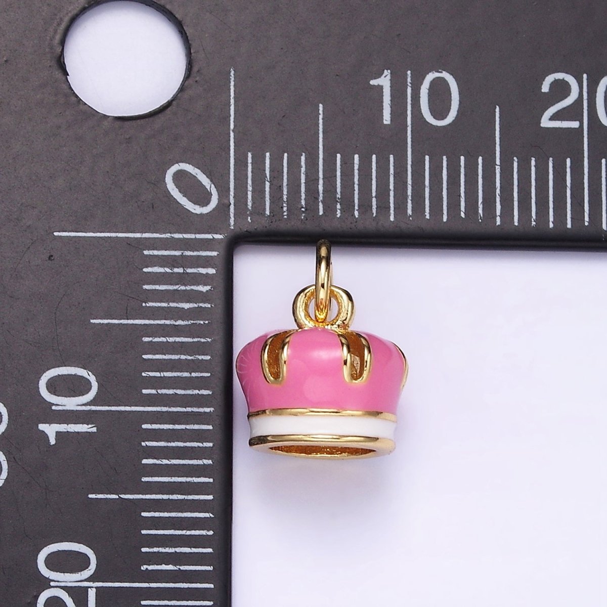 24K Gold Filled Pink Enamel Royal Crown Mini Charm | C824