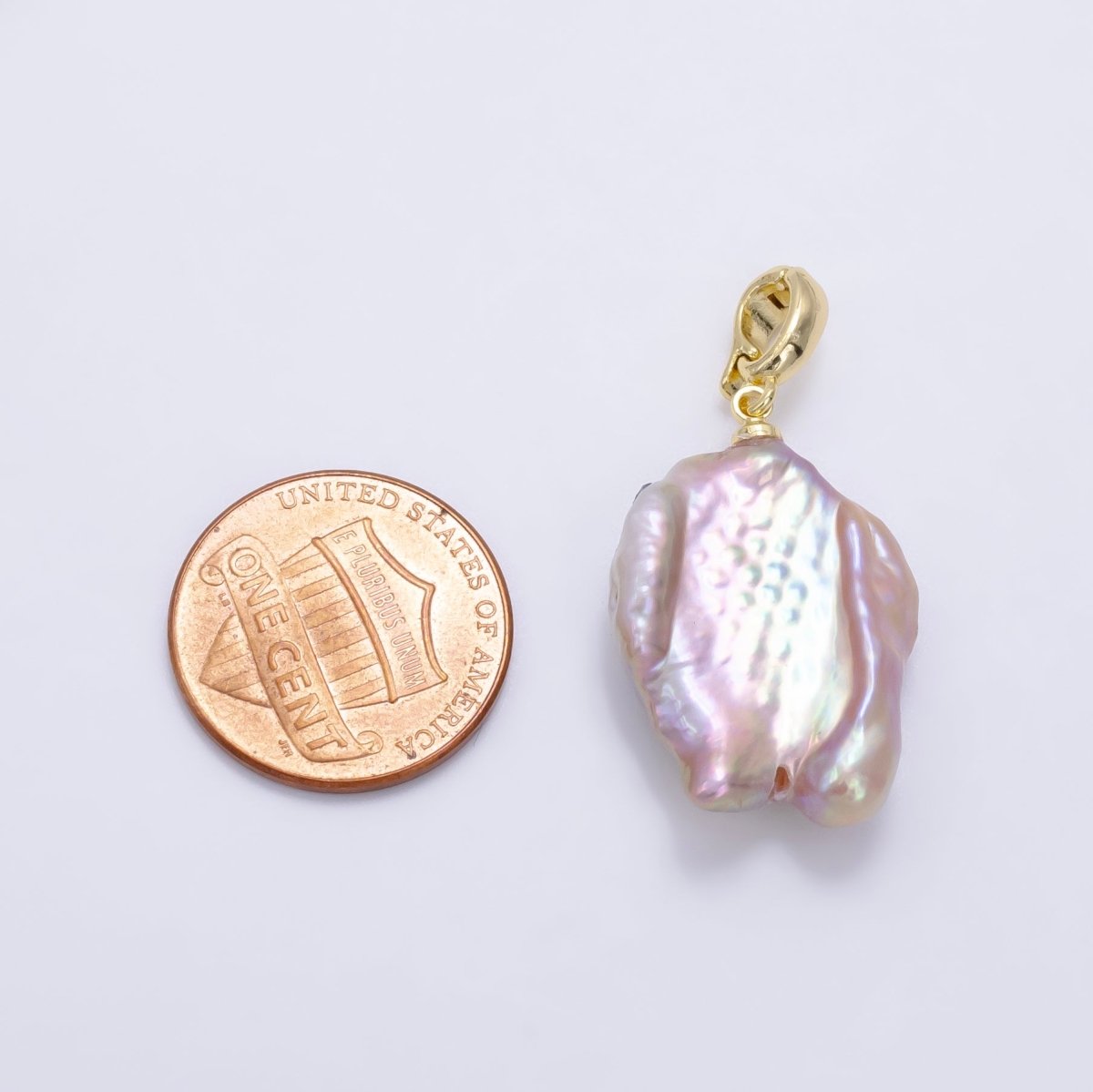 24K Gold Filled Purple Baroque Freshwater Pearl Snap Latch Bail Pendant | P1893