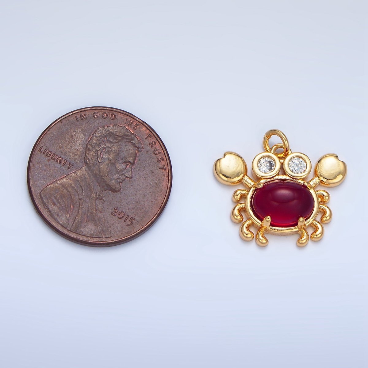 24K Gold Filled Red Carnelian Gemstone CZ Crab Sea Animal Charm | W082