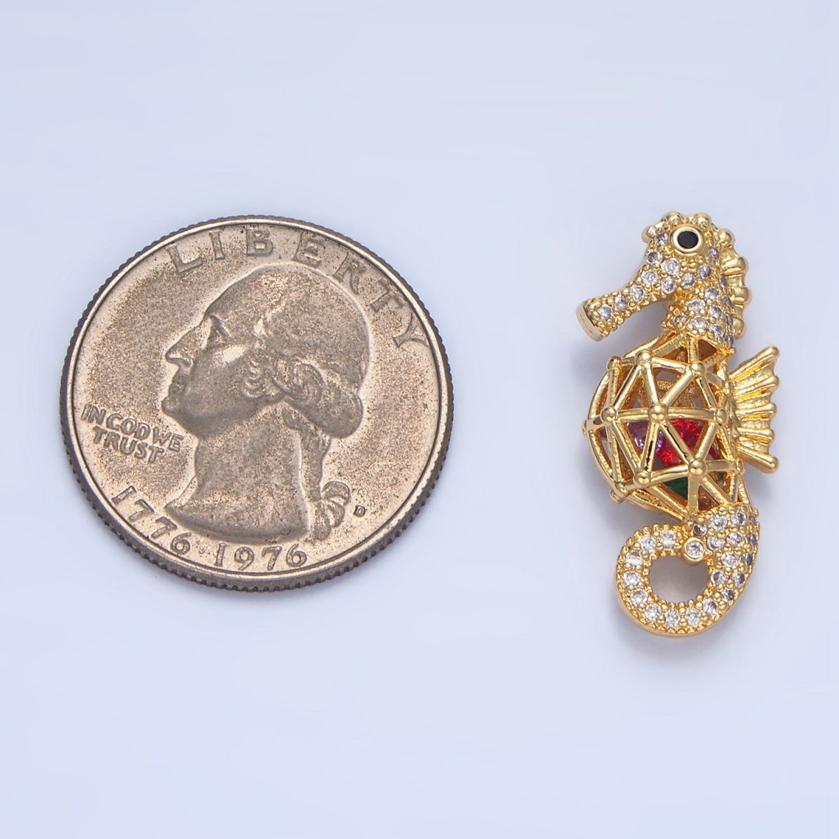 24K Gold Filled Red CZ Micro Paved Sea Horse Animal Pendant | AA952