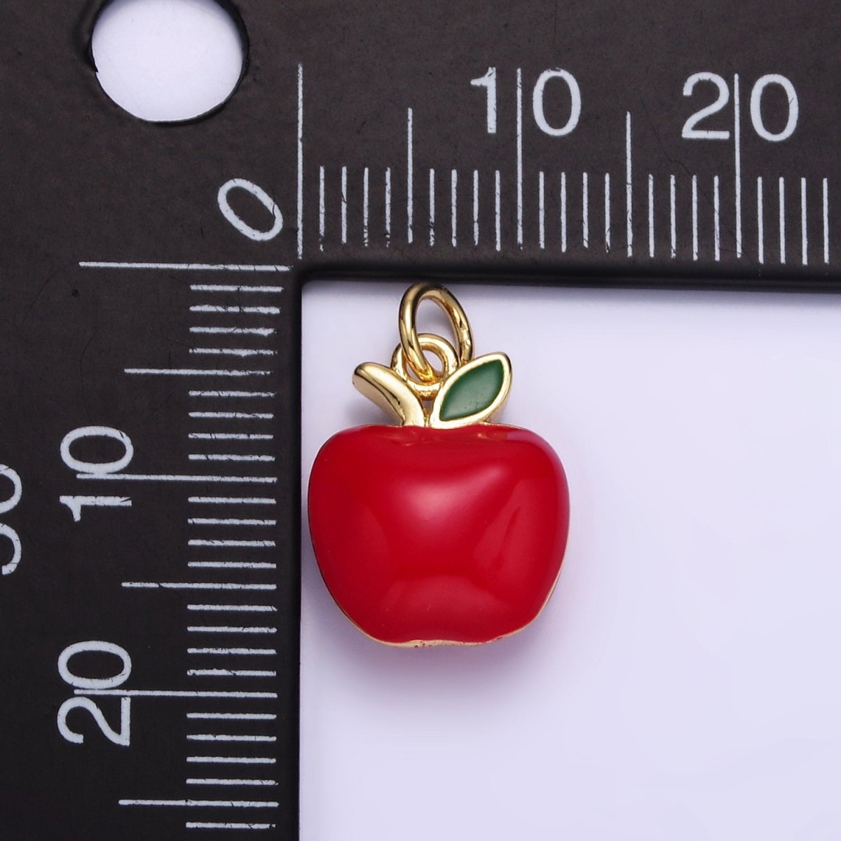 24K Gold Filled Red Enamel Apple Charm 3d Fruit Charm for Teacher Appreciation Gift | D605
