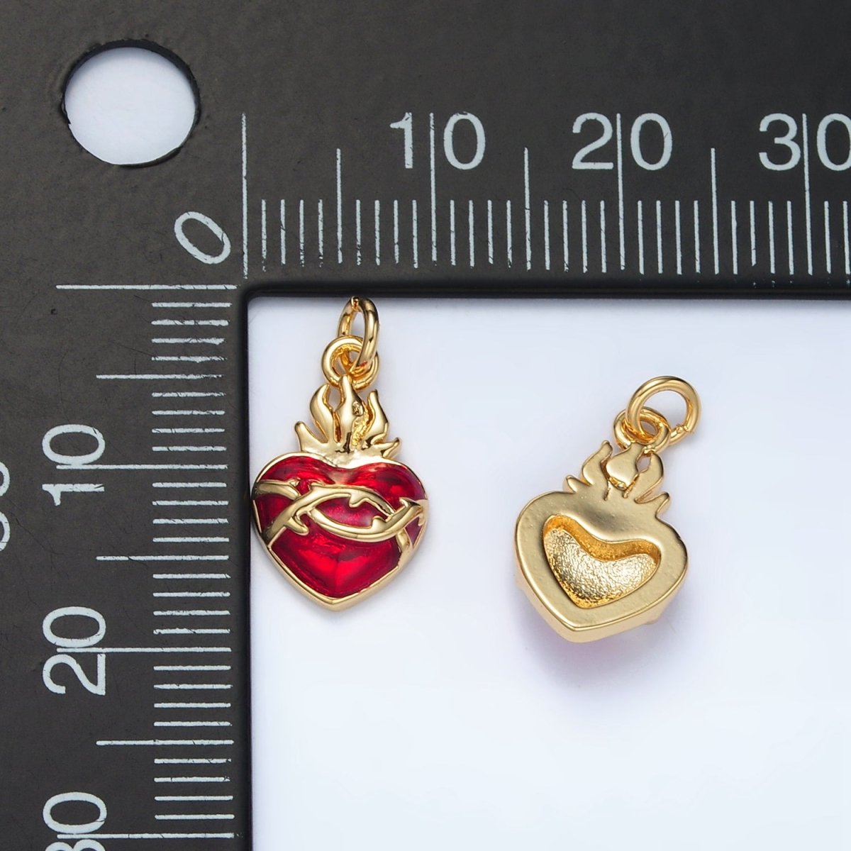 24K Gold Filled Red Flamed Sacred Heart Mini Religious Charm | M654