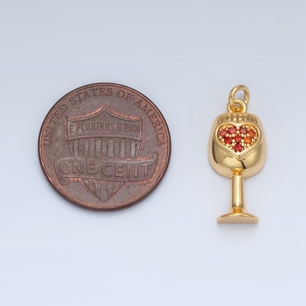 24K Gold Filled Red Micro Paved CZ Heart Wine Glass Alcohol Drink Charm | AG906