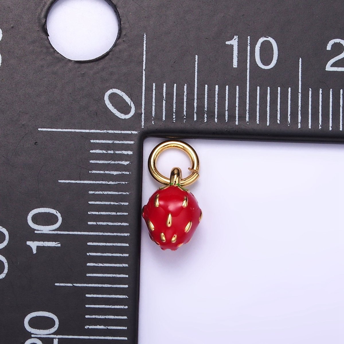 24K Gold Filled Red Strawberry Fruit Enamel Mini Charm | C666