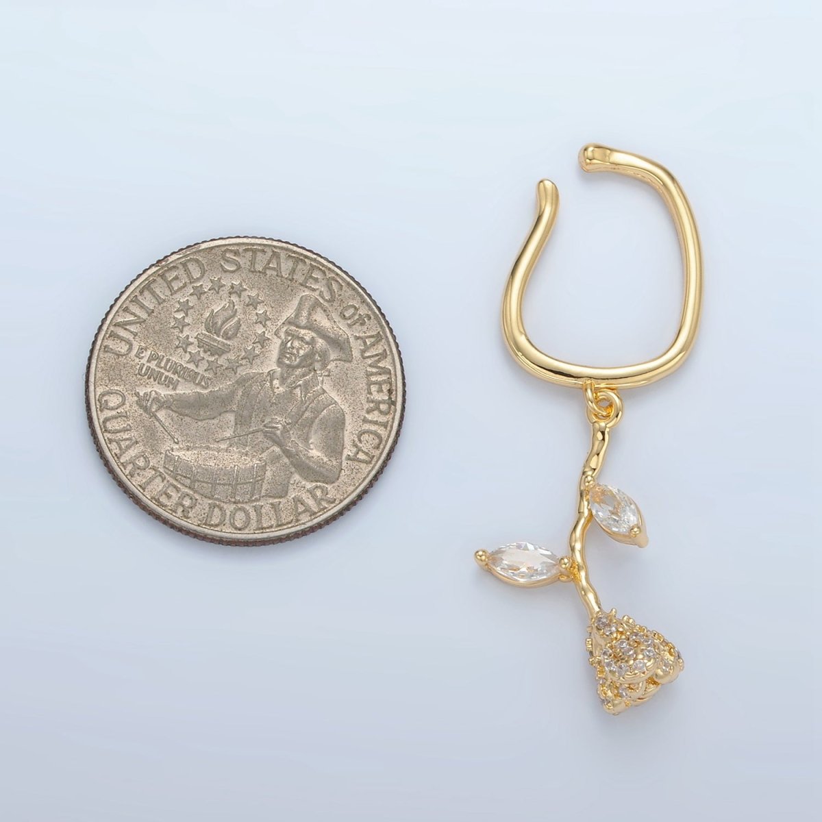 24K Gold Filled Rose Flower Micro Paved CZ Marquise Drop Ear Cuff Earrings | AI170