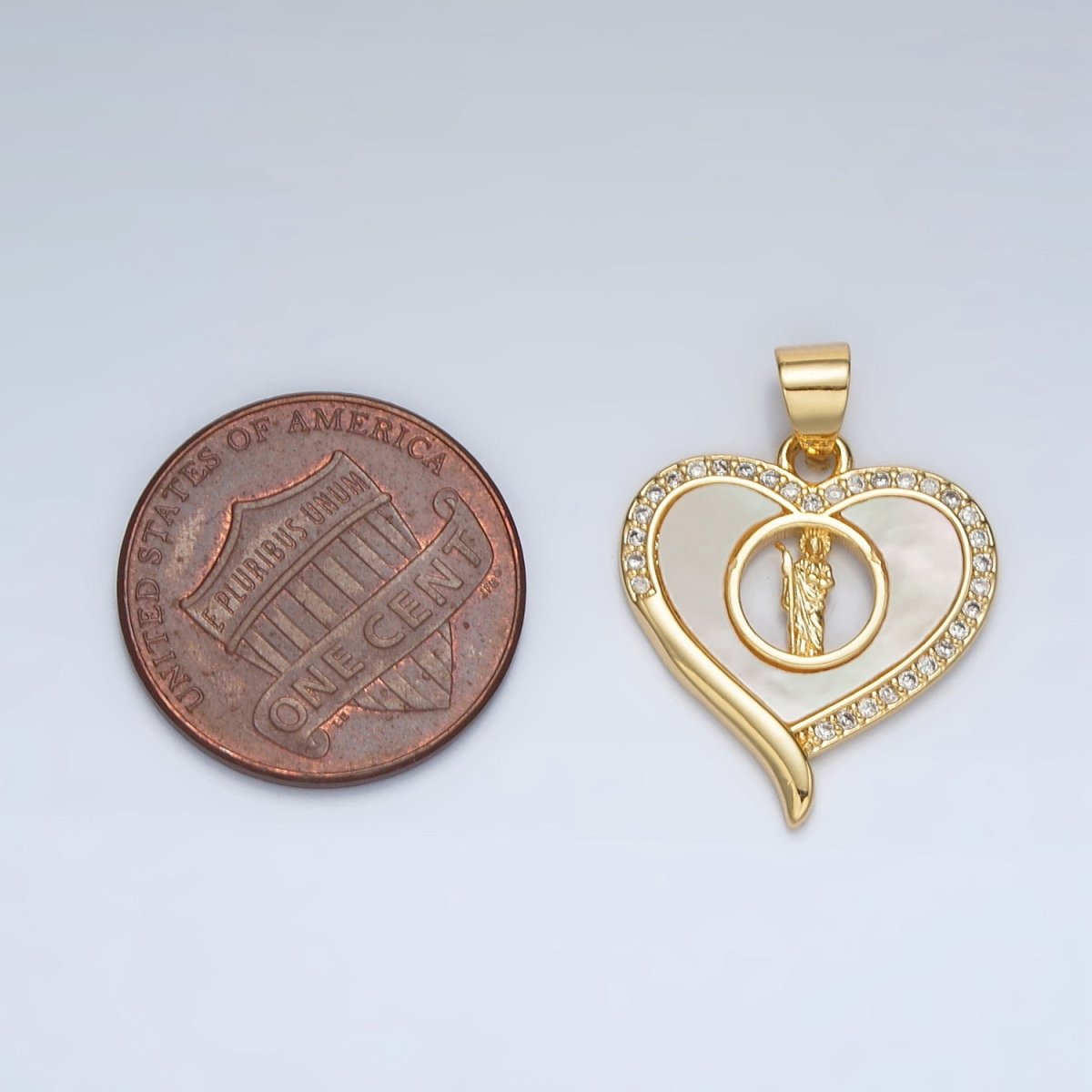 24K Gold Filled Saint Jude Shell Pearl Micro Paved CZ Open Heart Pendant | AH178