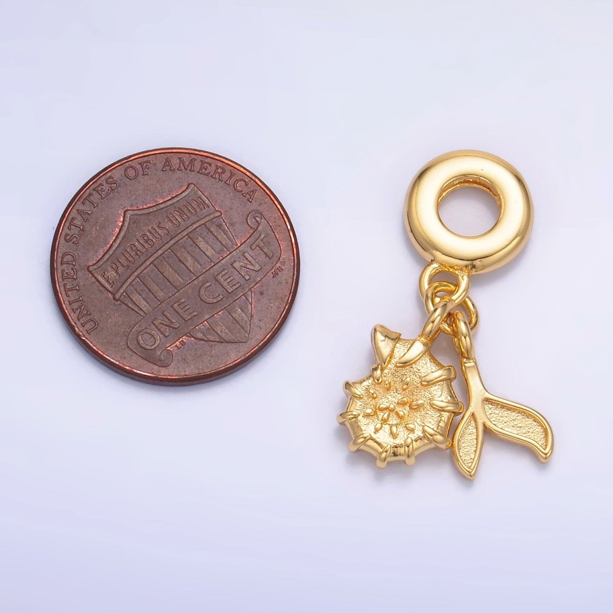 24K Gold Filled Sea Clam Shell Whale Tail Rhondelle Drop Pendant | W328