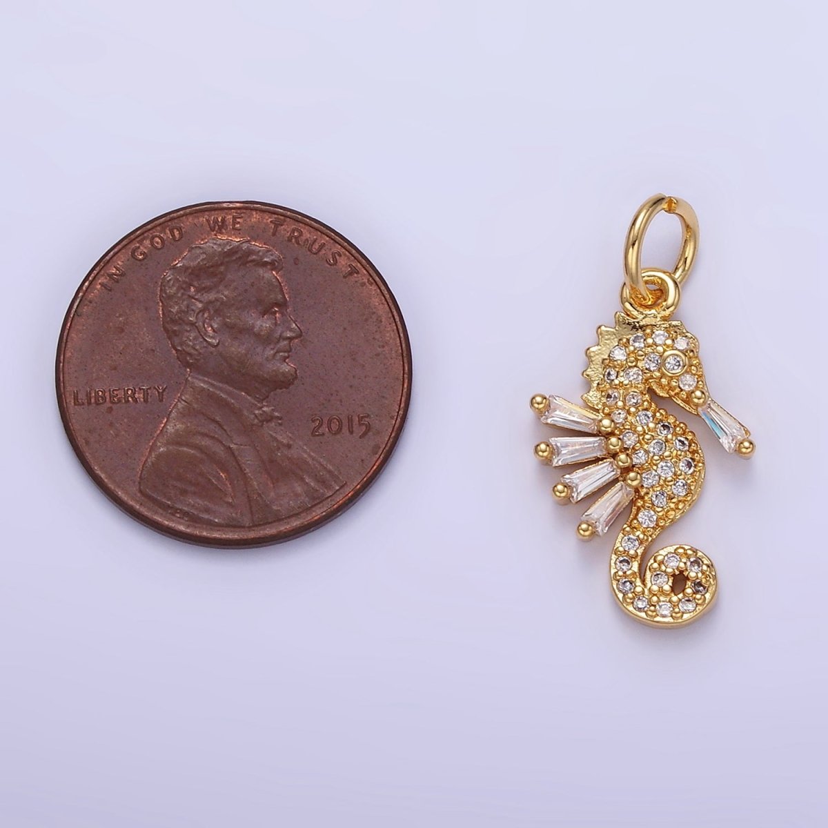 24K Gold Filled Seahorse Ocean Animal Micro Paved CZ Charm | E342