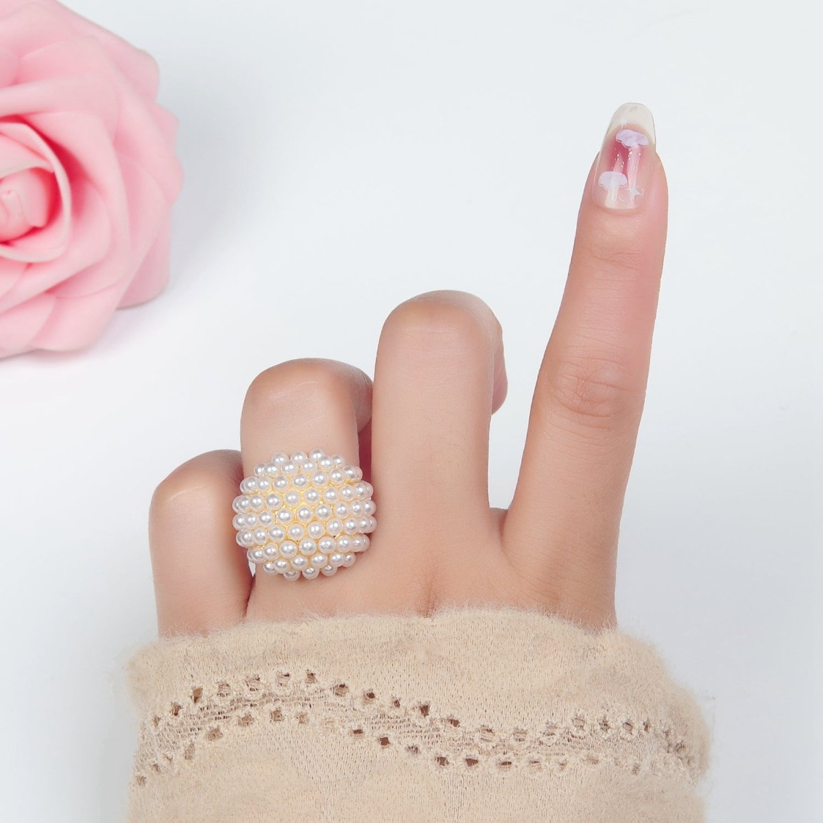 24K Gold Filled Shell Pearl Beaded Bubble Signet Ring | O1399