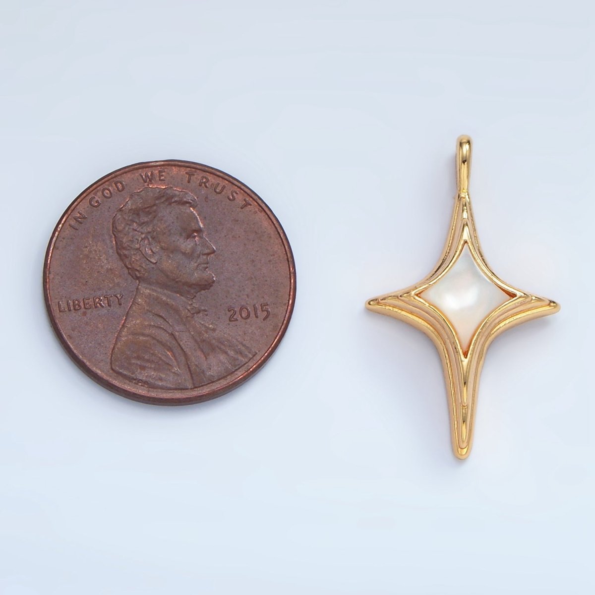 24K Gold Filled Shell Pearl Celestial North Star Charm | AA975