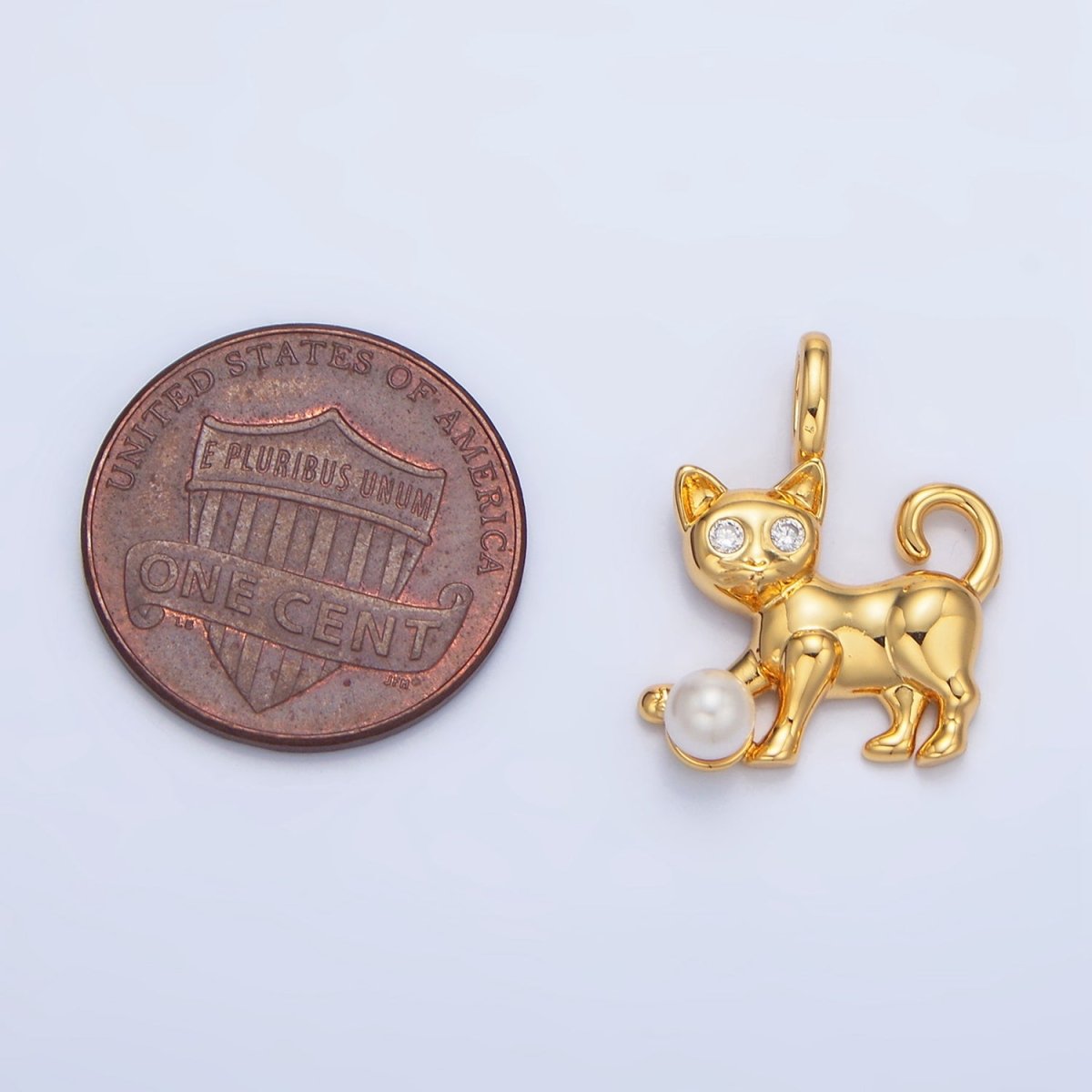 24K Gold Filled Shell Pearl CZ Cat Pet Animal Pendant | AA941