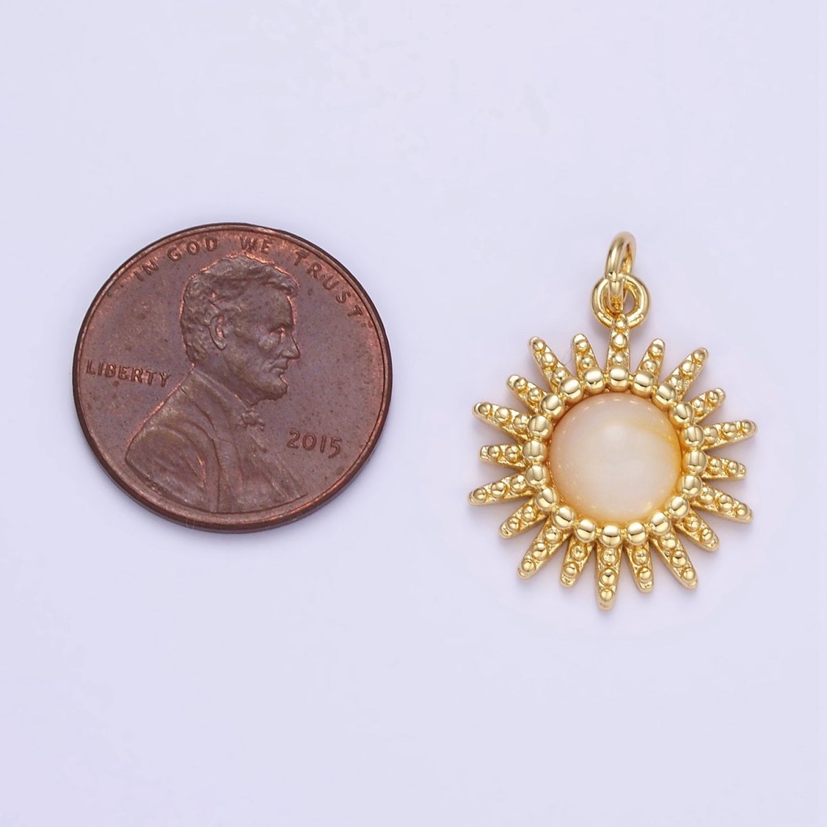 24K Gold Filled Shell Pearl Dotted Celestial Sun Charm | E355