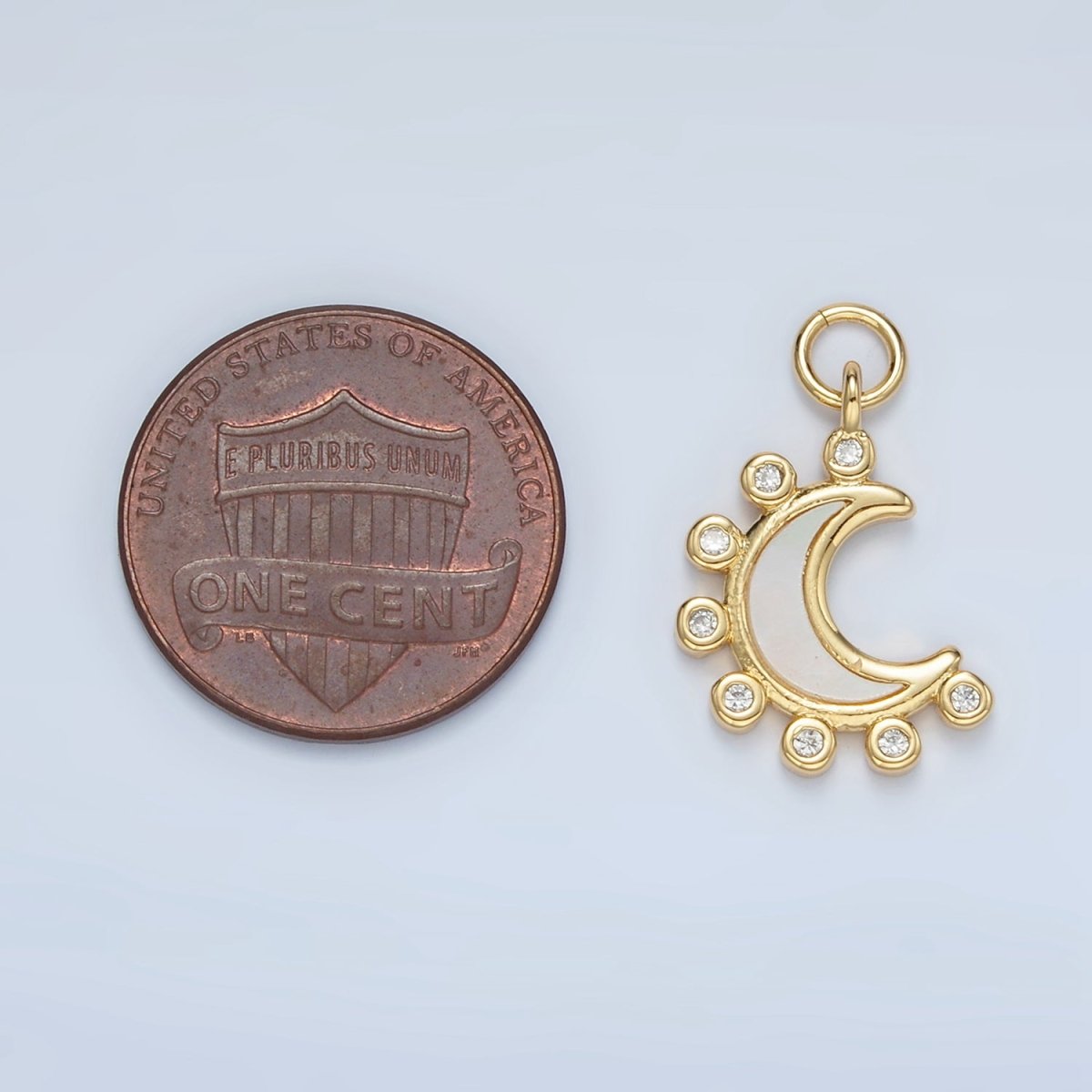 24K Gold Filled Shell Pearl Dotted Crescent Moon Charm | M138