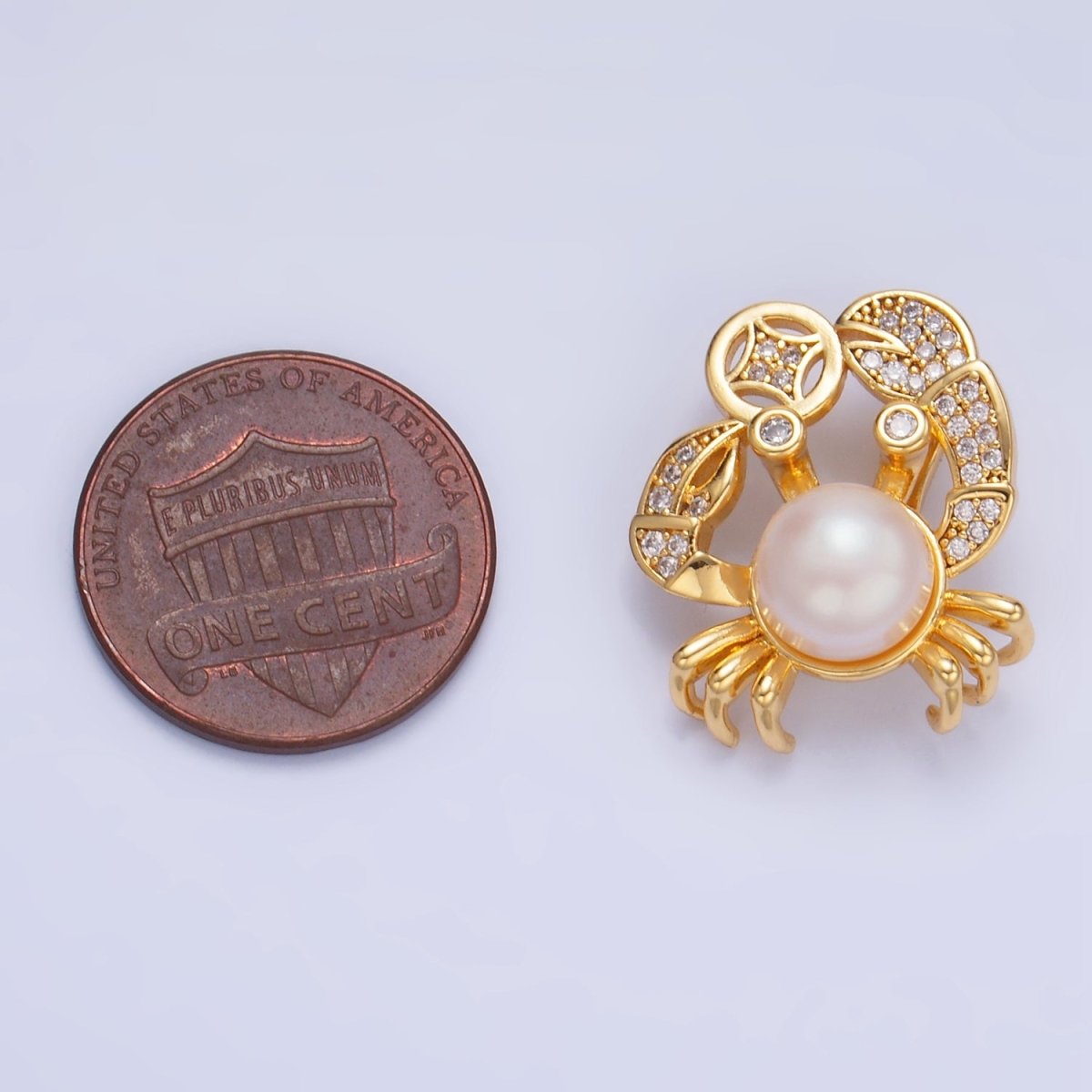 24K Gold Filled Shell Pearl Micro Paved CZ Crab Animal Pendant | AA1035