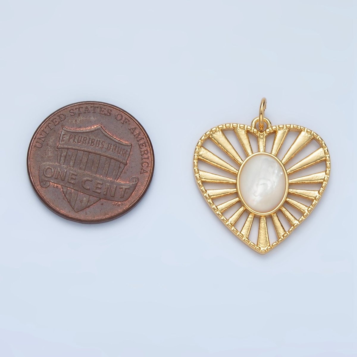 24K Gold Filled Shell Pearl Open Sunburst Heart Charm | X304