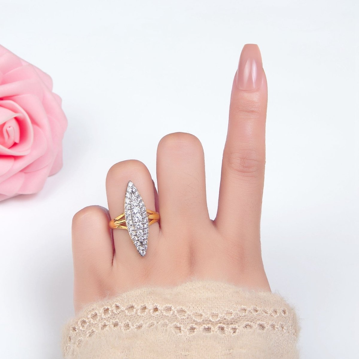 24K Gold Filled Sphere Micro Paved CZ Solitaire Mixed Metal Ring | O1423