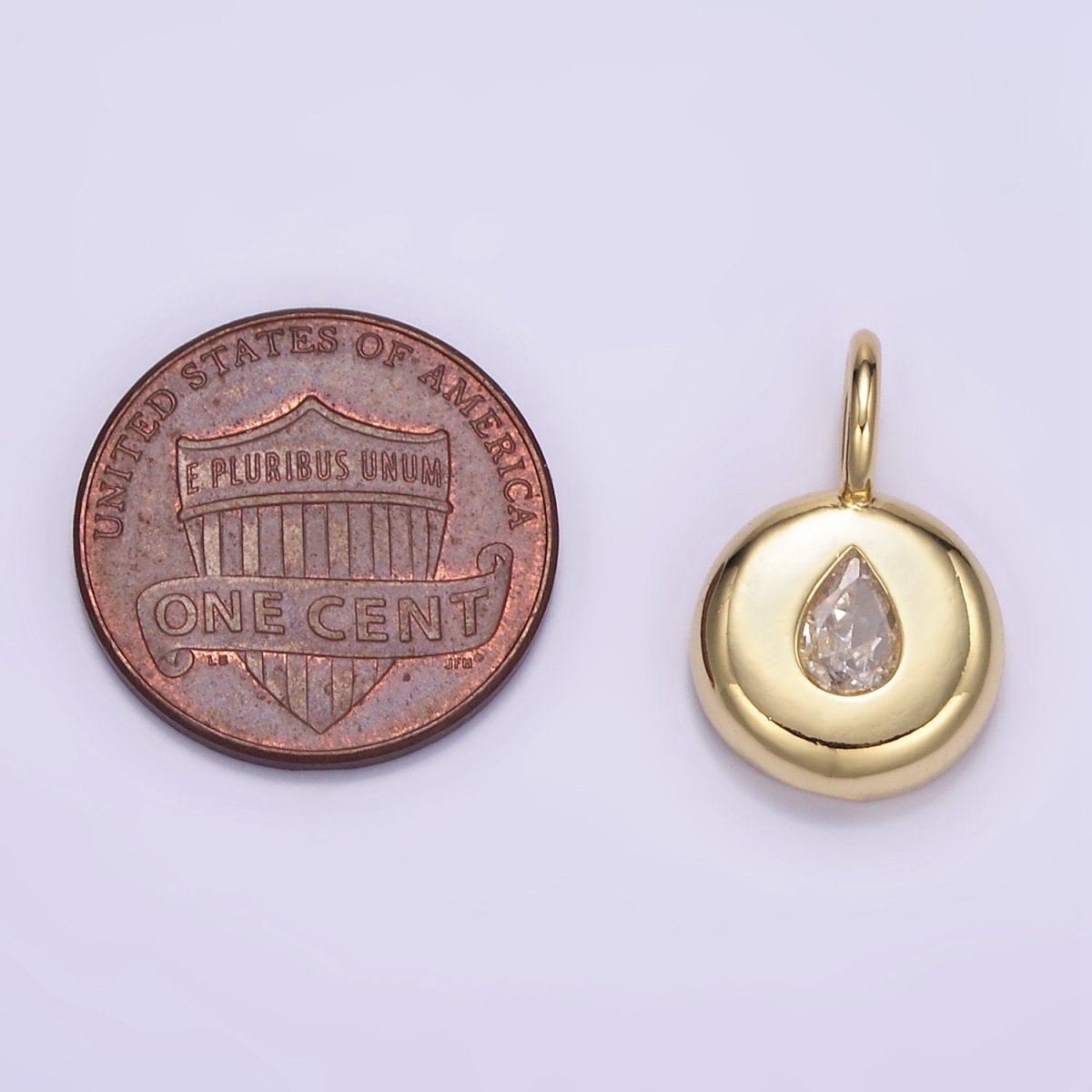 24K Gold Filled Teardrop Clear CZ Round Bezel Pendant | M124