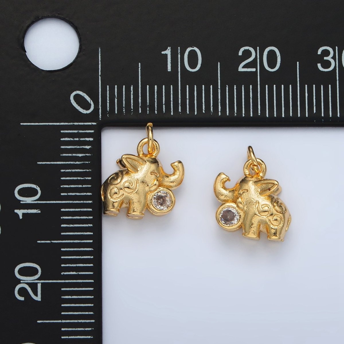 24K Gold Filled Textured CZ Elephant Charm | AC-108