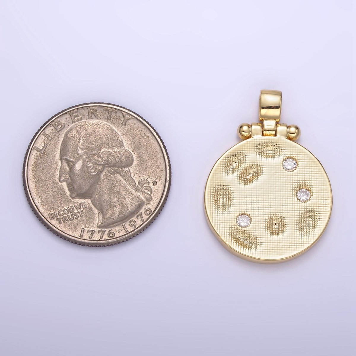 24K Gold Filled Triple CZ Dented Patterned Round Pattern | H382