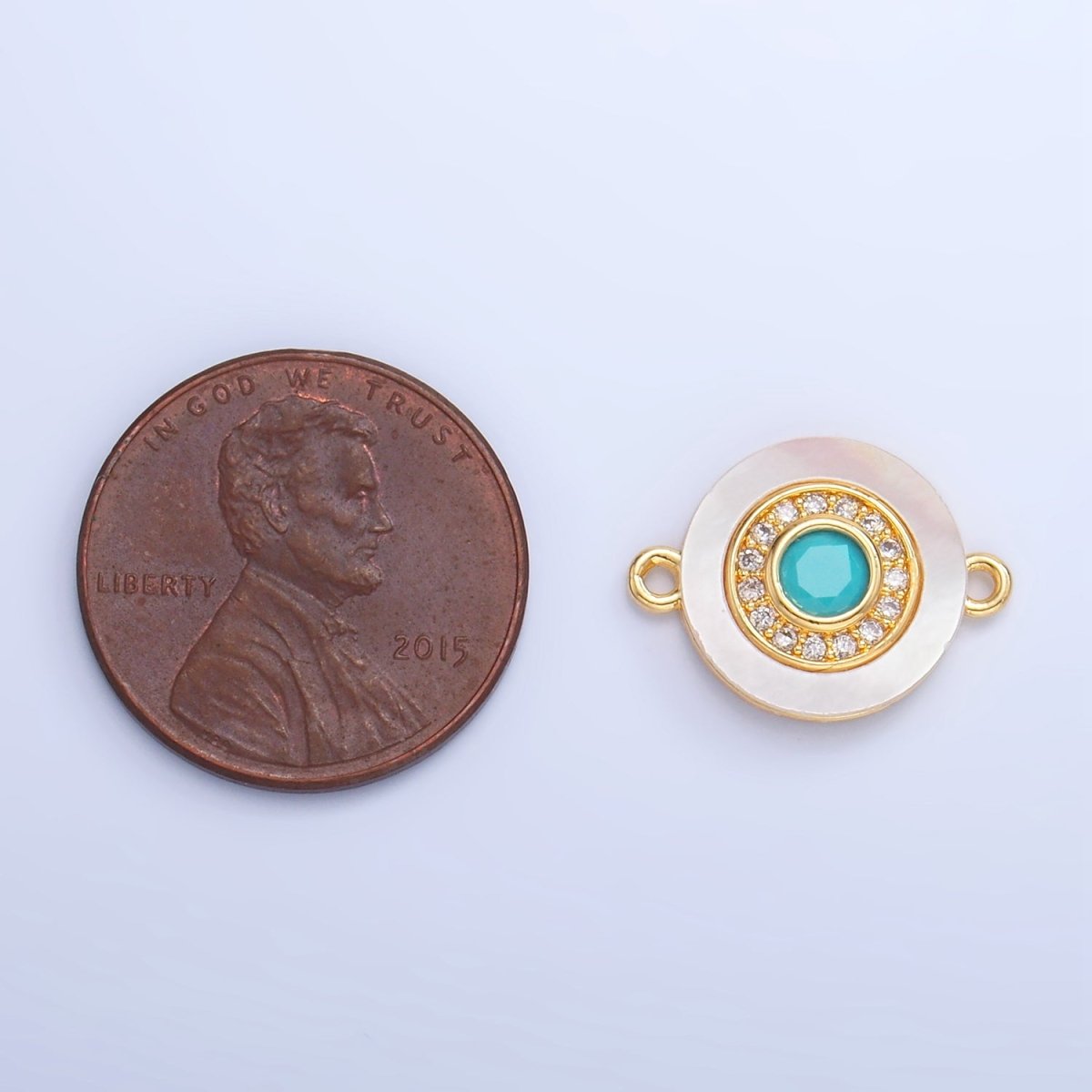 24K Gold Filled Turquoise, Green, Red CZ Shell Pearl Round Connector | F769 - F793