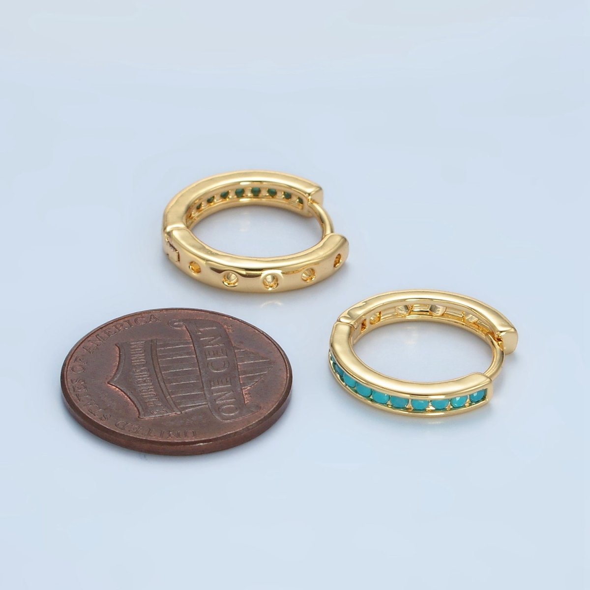24K Gold Filled Turquoise Micro Paved Huggie Earrings | AD730