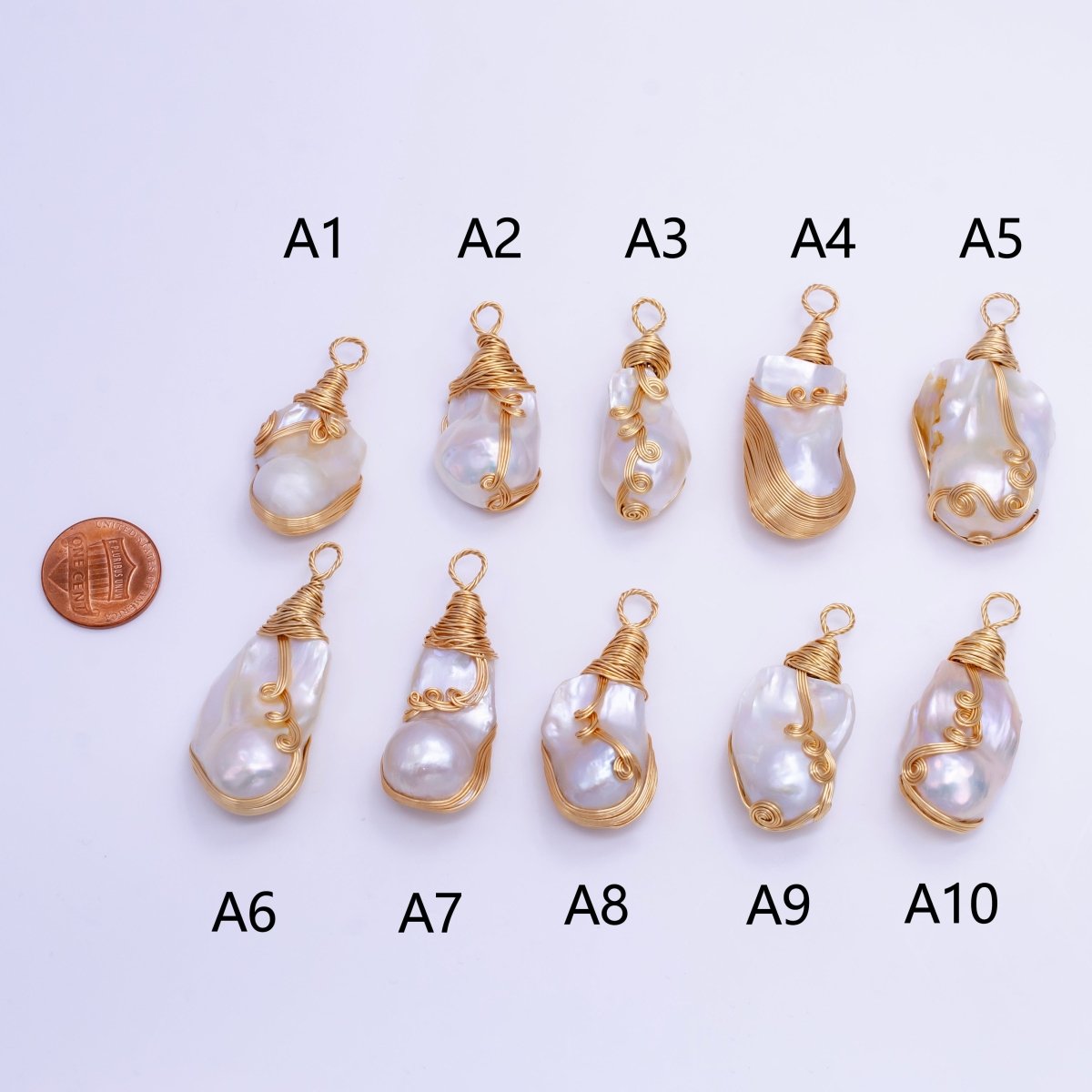24K Gold Filled Unique Wired Baroque Freshwater Pearl Pendant | P1854 A