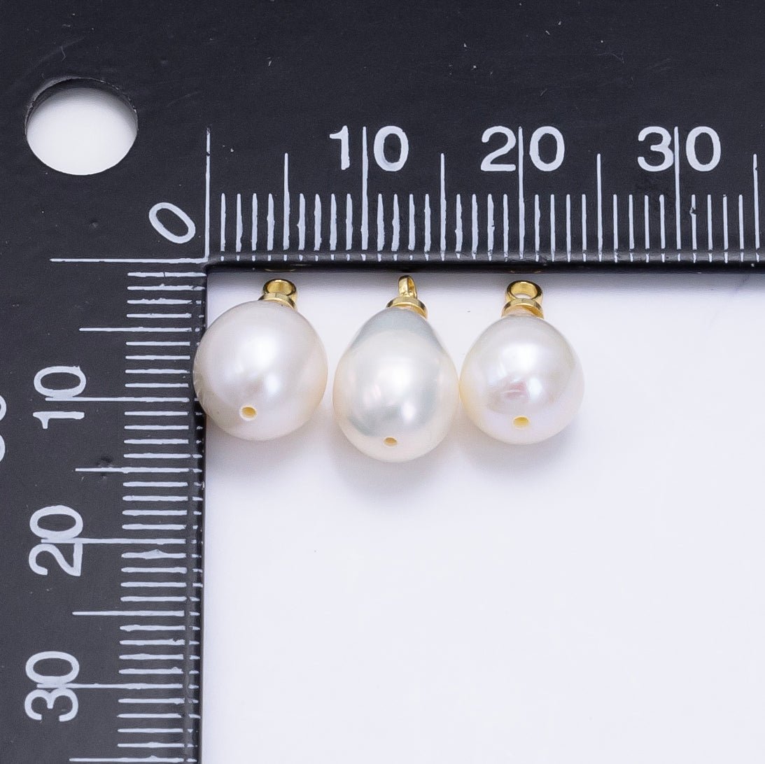 24K Gold Filled White Freshwater Pearl Button Charm | P1890