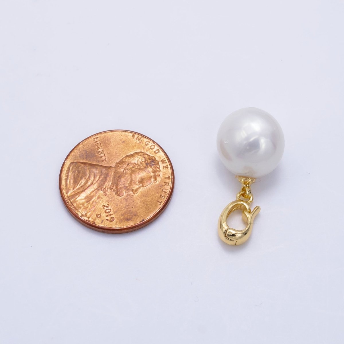 24K Gold Filled White Freshwater Pearl Button Snap Latch Bail Pendant | P1896