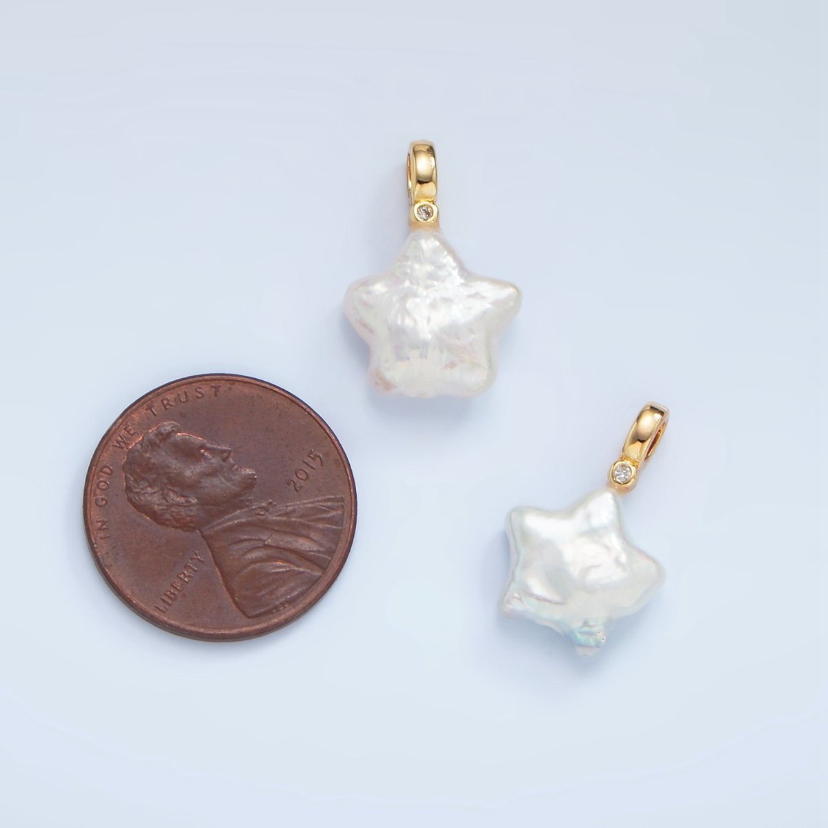 24K Gold Filled White Freshwater Pearl Celestial Star CZ Pendant | P1874
