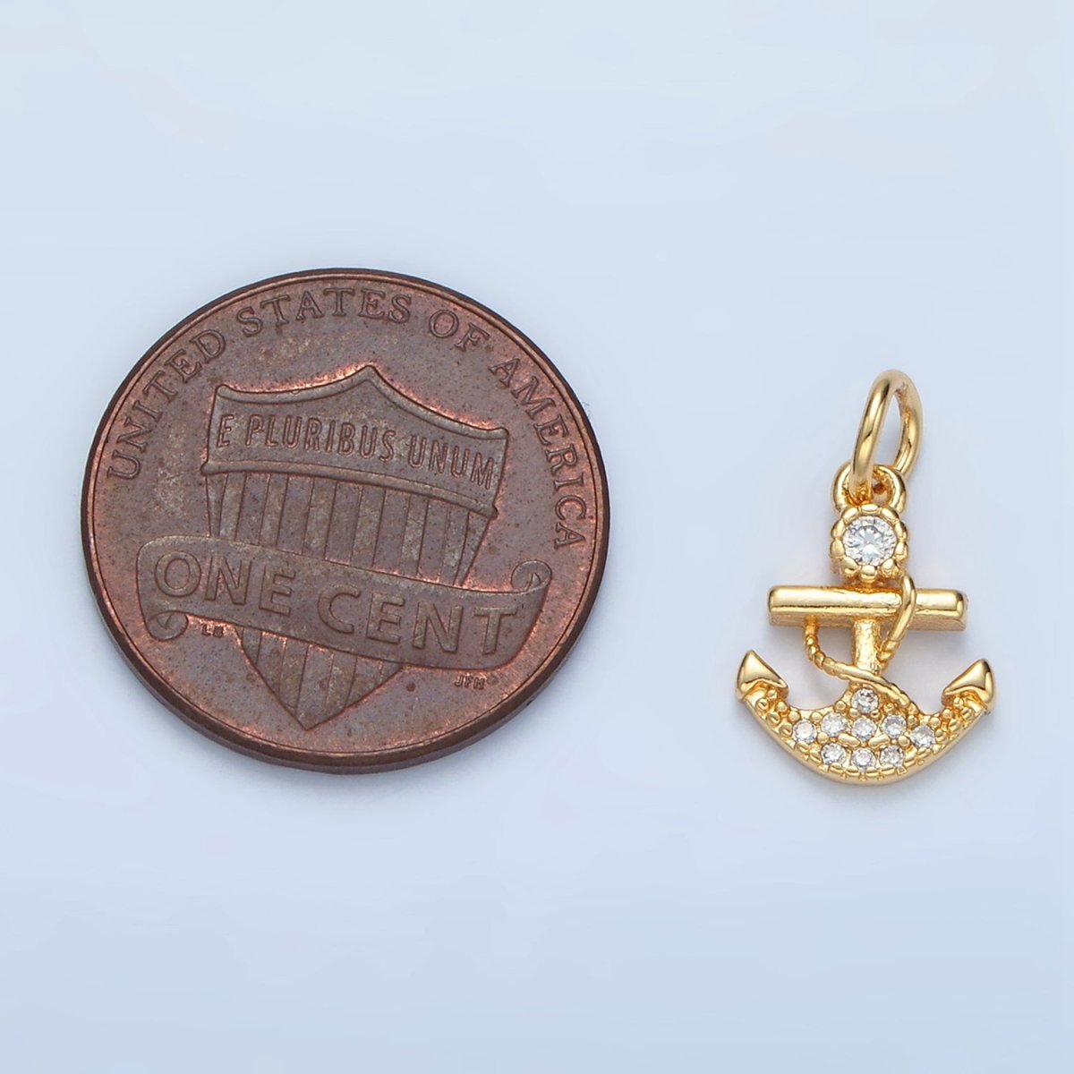 24K Hold Filled Mini Micro Paved CZ Rope Anchor Charm | X556