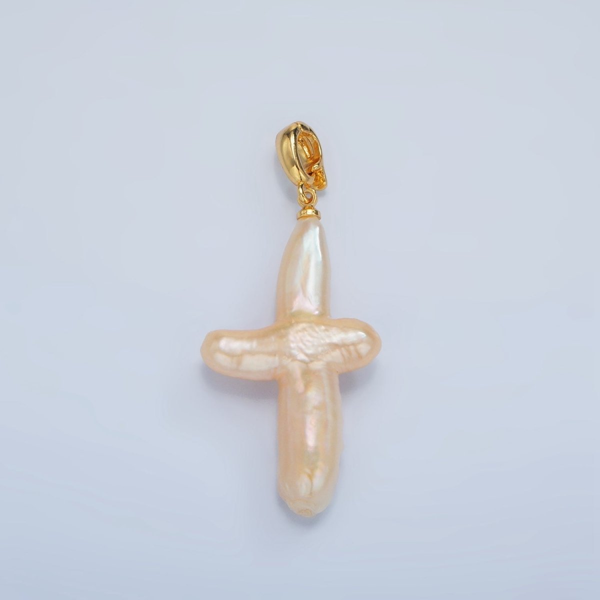 24K Gold Filled White Freshwater Pearl Religious Cross Pendant | P1762