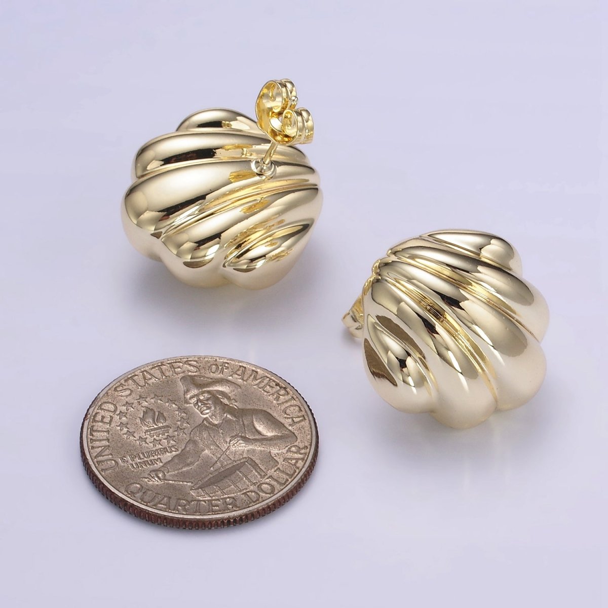 24mm Lightweight Puffed Croissant Stud Earrings | V181