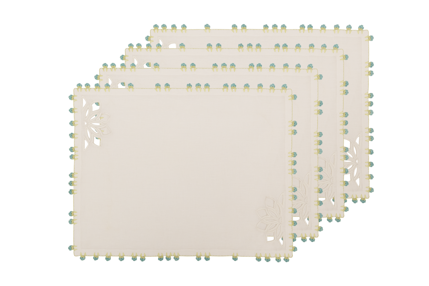 Hand Embroidered & Crochet Placemats 14" × 18" (Set of 4)