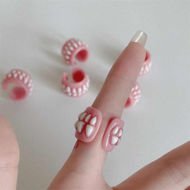 Cute Cartoon Acrylic Tooth Ring for Women
