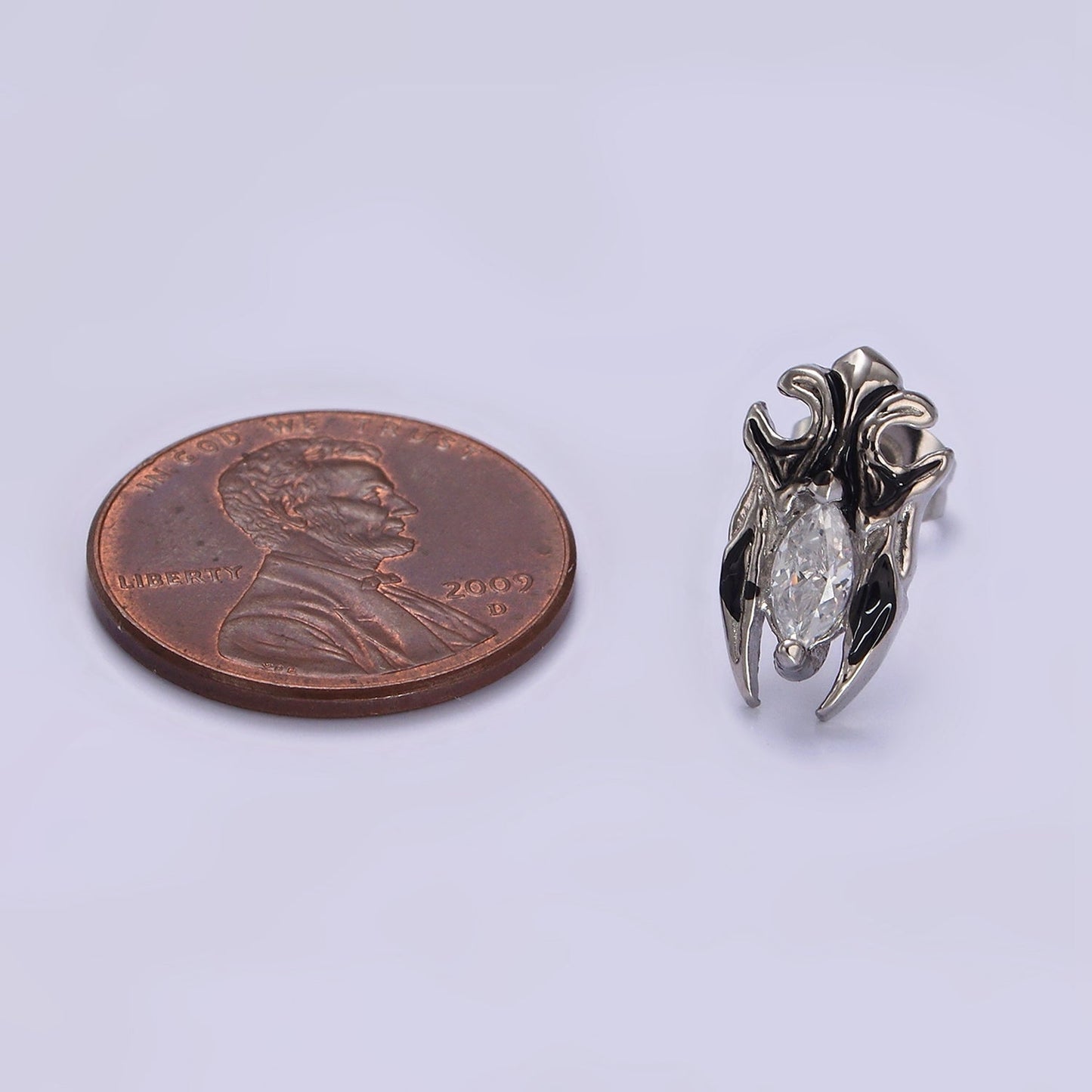 Stainless Steel Clear Marquise CZ Artisan Bat Wings Stud Earrings | AE694