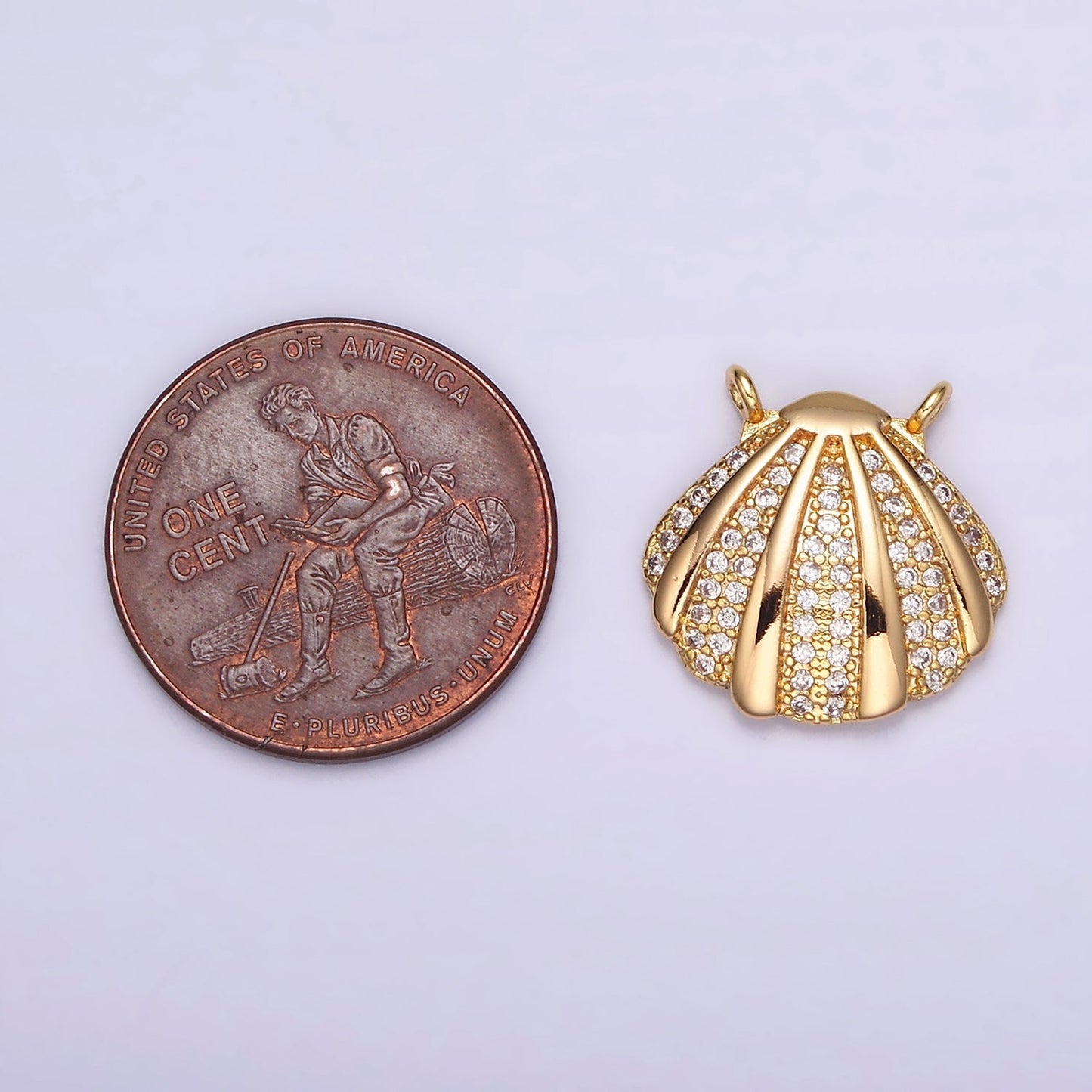16K Gold Filled 15mm Clear Micro Paved CZ Sea Clam Shell Connector | G-058