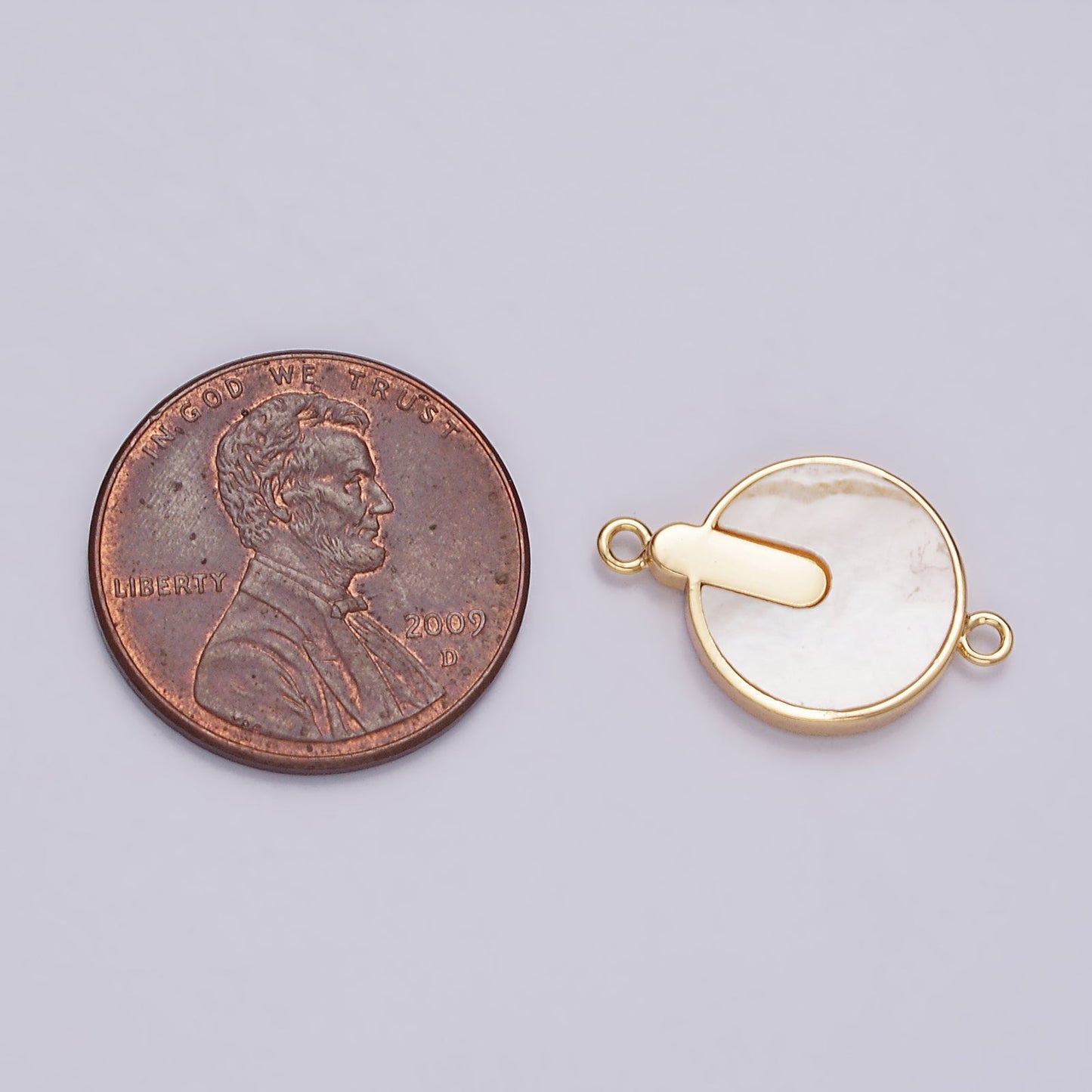 Gold Filled 12mm Bar Lined Shell Pearl Round Minimalist Bezel Connector G-694