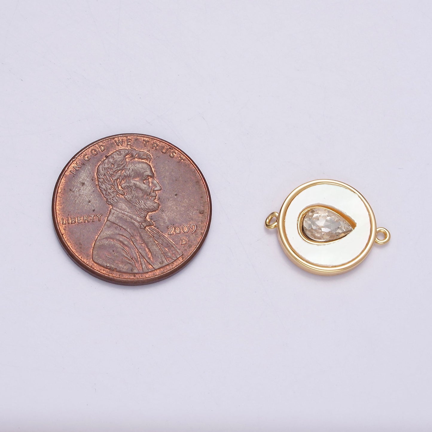 Gold Filled 11.5mm Sideway Clear Teardrop Shell Pearl Round Connector G-706