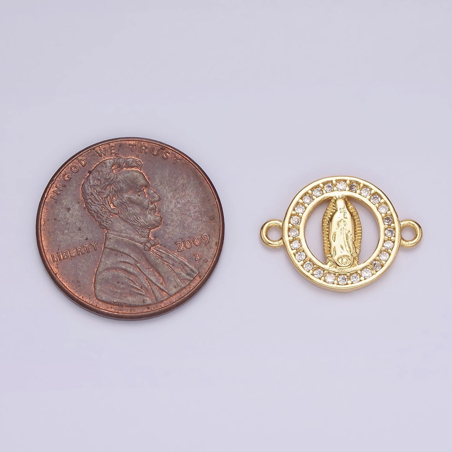 Gold Filled 12mm Mini Mary Lady Guadalupe Clear CZ Lined Open Round Connector G-722
