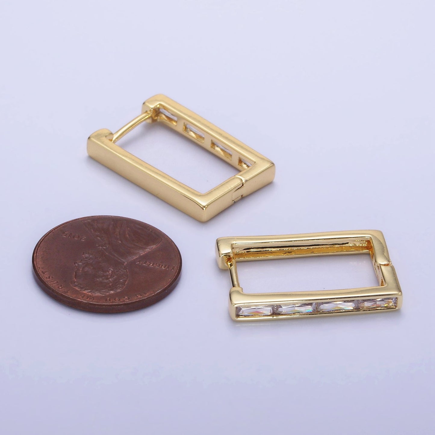 14K Gold Filled Baguette Lined Square Hoop Earrings | AE521