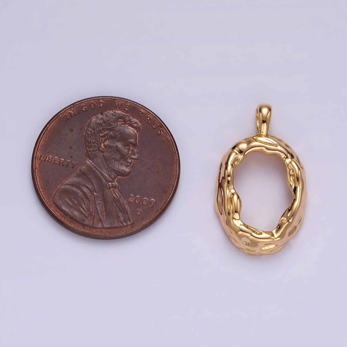 14K Gold Filled Open Dented Molten Minimalist Oval Pendant | N1908