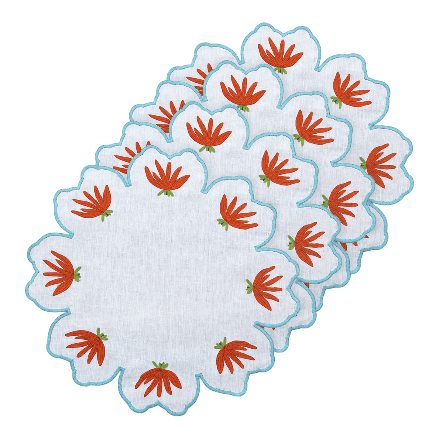 Hand Embroidered Heirloom Petals Placemats 16" round (Set of 4)