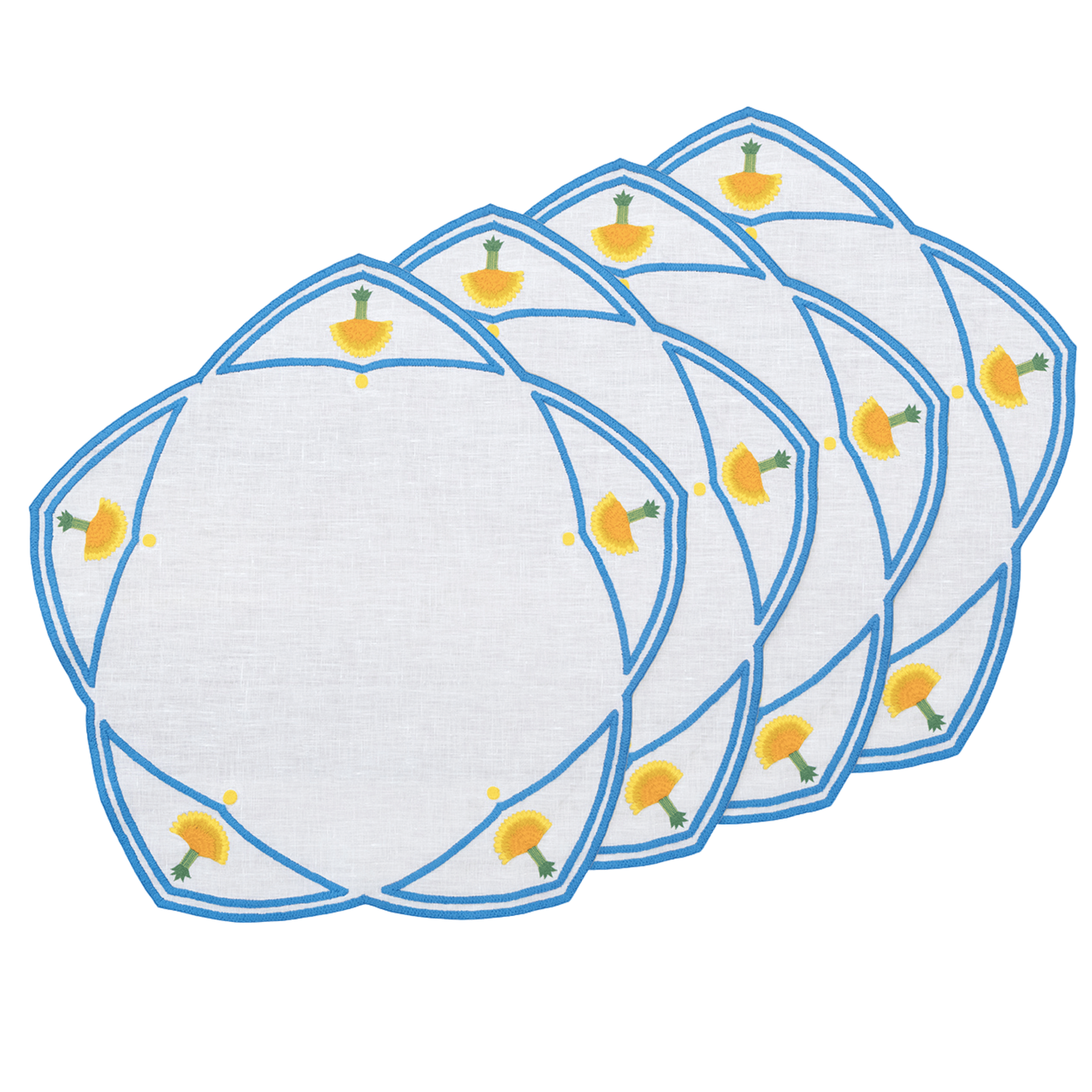 Hand Embroidered Heirloom Petals Placemats 16" round (Set of 4)