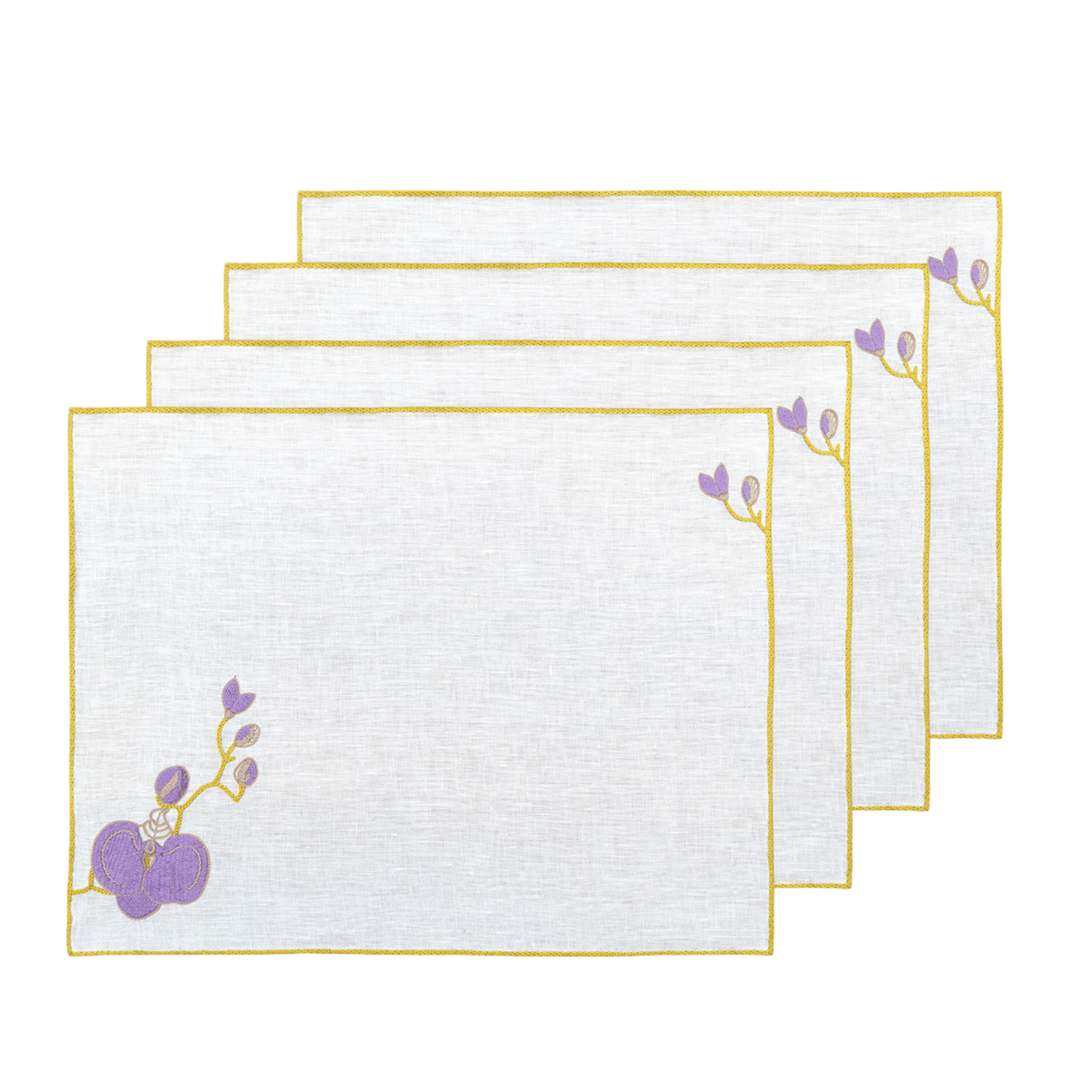 Hand Embroidered Vintage Floral Placemats 14" × 18" (Set of 4)