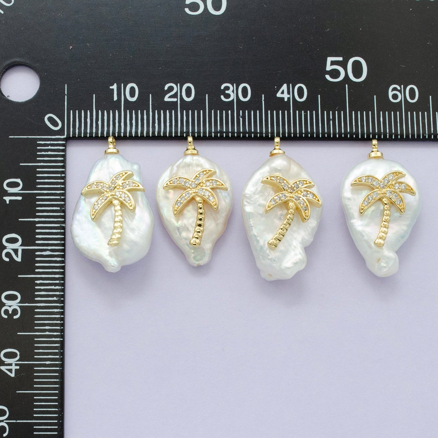 16K Gold Filled Palm Tree Micro Paved CZ Freshwater Pearl Charm | AC1331 P1561