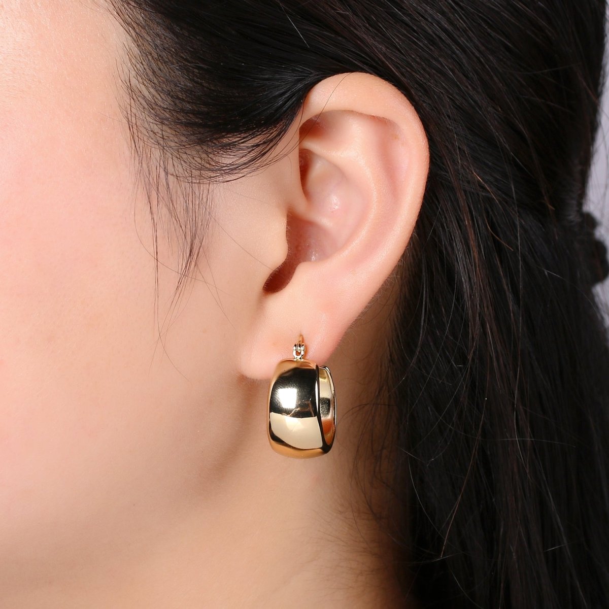 Chunky Gold Earrings, Minimalist Wide Dome Hoop Earrings in 16k Gold Filled Available in Thick Gold Chunky Hoops P-085