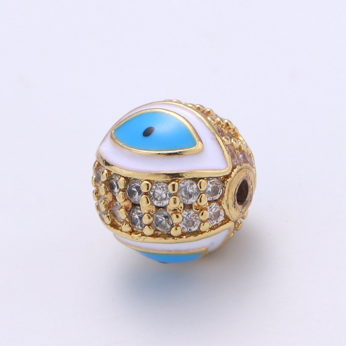 Evil Eye Beads - Round Circle Bead Spacer - Religious Amulet Prayer Beads - Gold Evil Eye Bracelet Beads - Micro Pave Small Hole Beads B296-B298