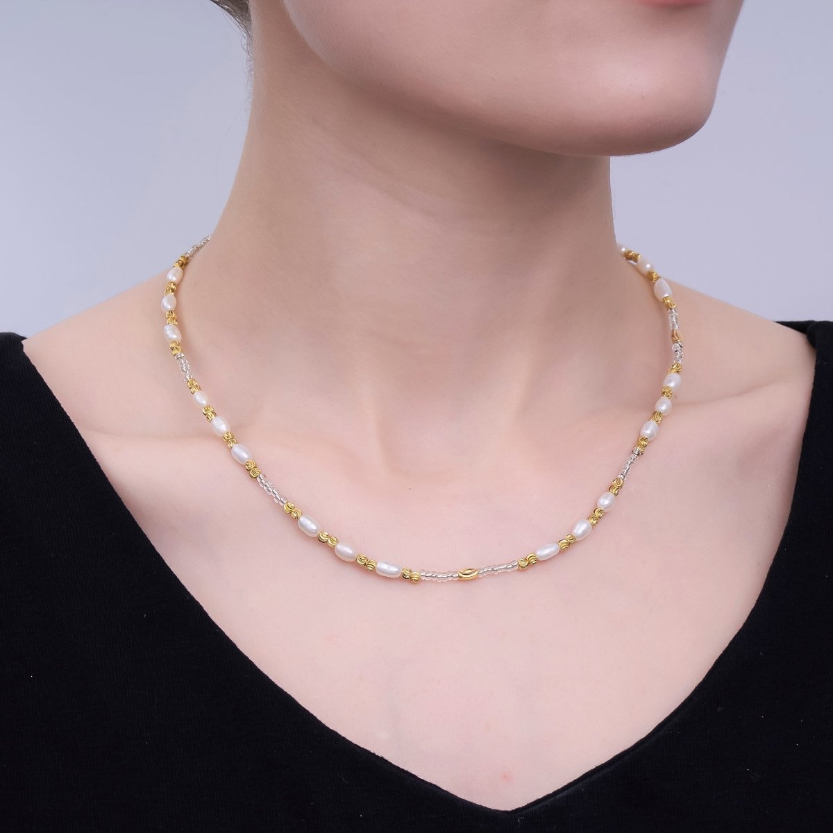 Handmade Bead Chain Necklace with Mother of Pearl 15.55 Inch with Extender | WA2586