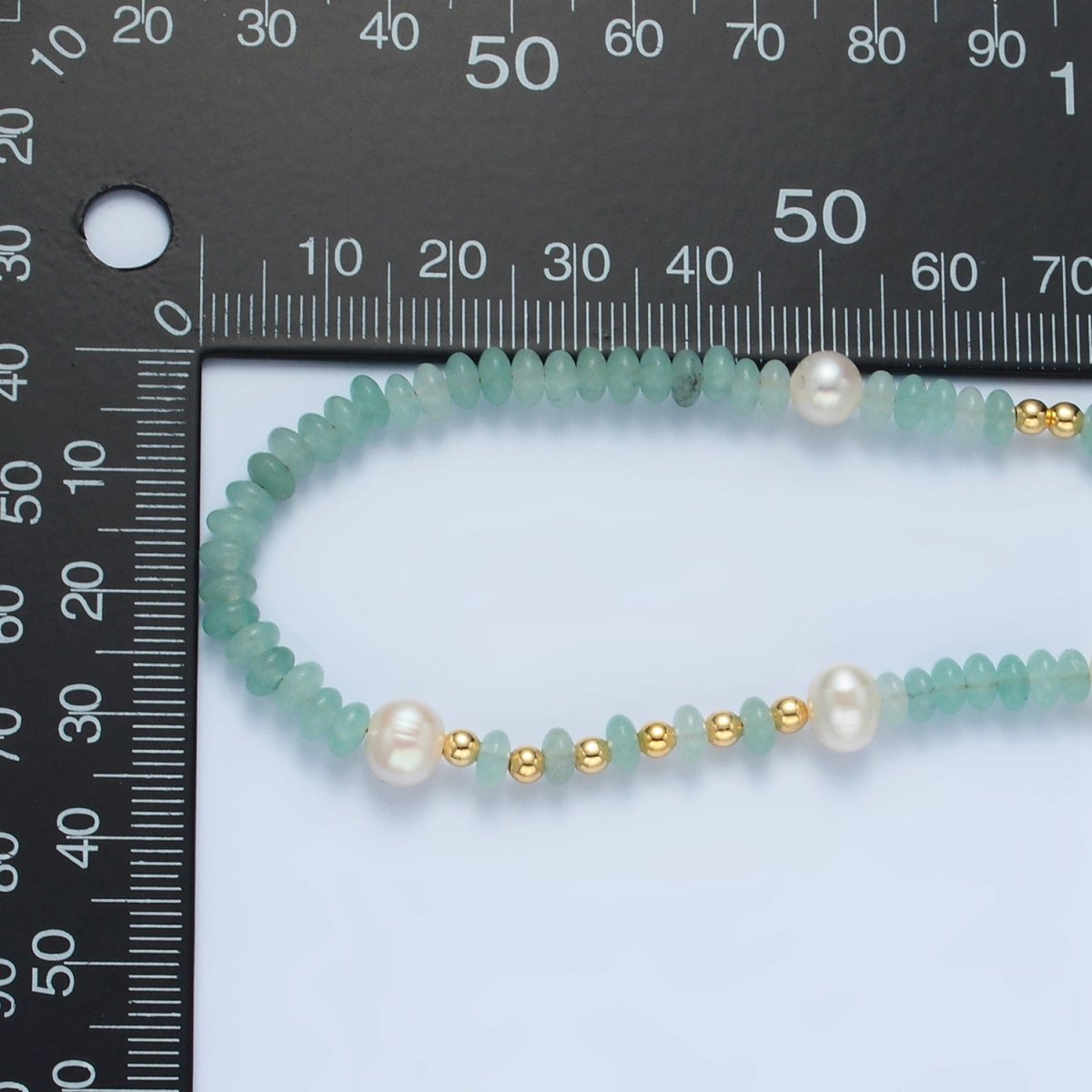 Handmade Green Amazonite Rondell Beaded Chain Necklace with Fresh Water Pearl 15.55 inch | WA2567