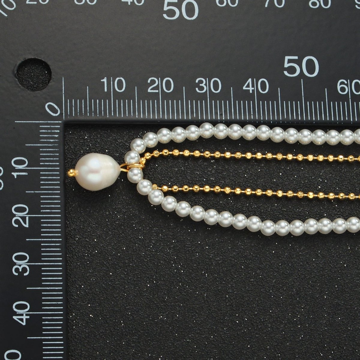 Handmade Imitation Pearl Beaded Chain Necklace with Freshwater Pearl Charm 16.73 Inch with Extender | WA2578